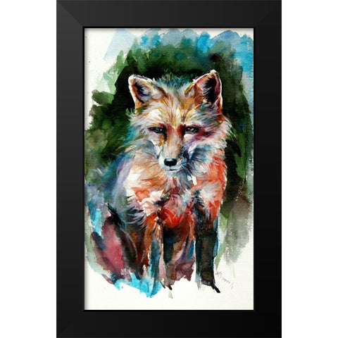 Red Fox Black Modern Wood Framed Art Print by Kovacs, Anna Brigite