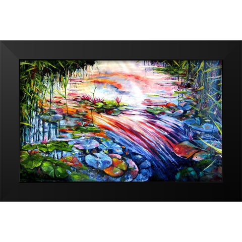 Watter Mirror with Watter Lillies Black Modern Wood Framed Art Print by Kovacs, Anna Brigite