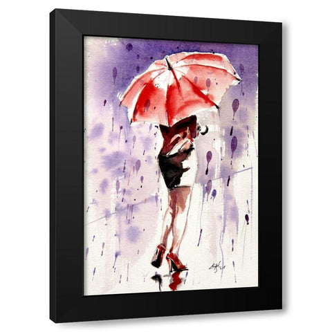 Pretty Girl with Red Umbrella Black Modern Wood Framed Art Print with Double Matting by Kovacs, Anna Brigite