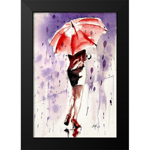 Pretty Girl with Red Umbrella Black Modern Wood Framed Art Print by Kovacs, Anna Brigite
