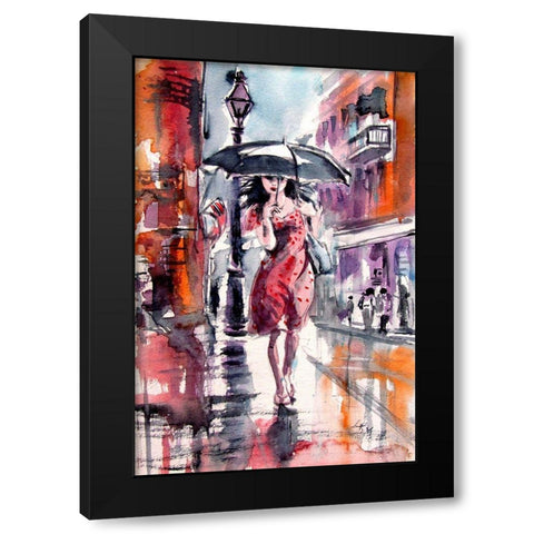 Pretty Girl with Black Umbrella Black Modern Wood Framed Art Print by Kovacs, Anna Brigite