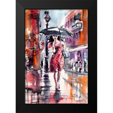 Pretty Girl with Black Umbrella Black Modern Wood Framed Art Print by Kovacs, Anna Brigite