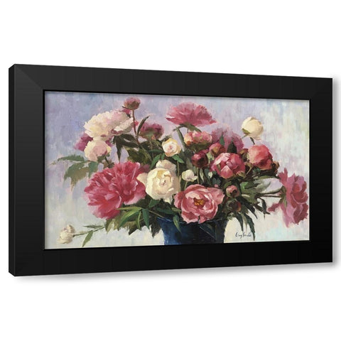 Pink and White Peonies in Basket Black Modern Wood Framed Art Print by Strube, Ling