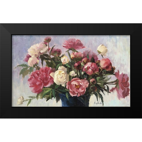 Pink and White Peonies in Basket Black Modern Wood Framed Art Print by Strube, Ling