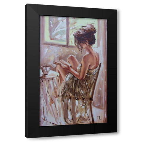 Coffee and Book Black Modern Wood Framed Art Print with Double Matting by Luniak, Monika