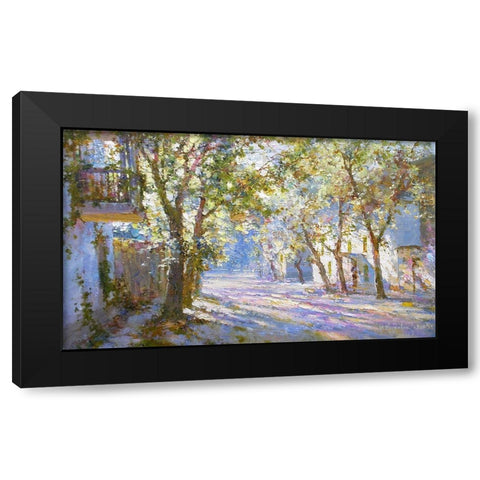 Morning Street Black Modern Wood Framed Art Print with Double Matting by Obuchovsky, Yury