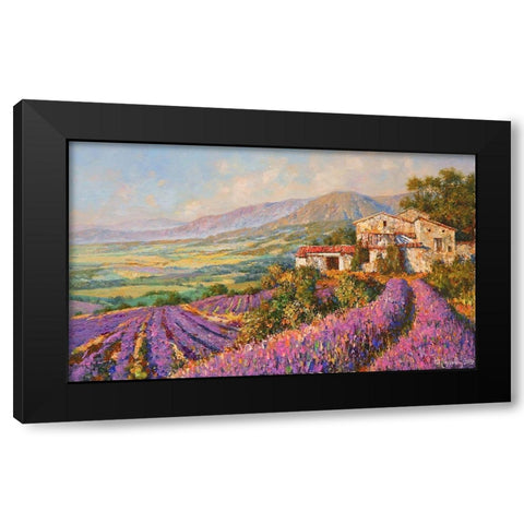 Provence-Lavender Fields Black Modern Wood Framed Art Print by Obuchovsky, Yury