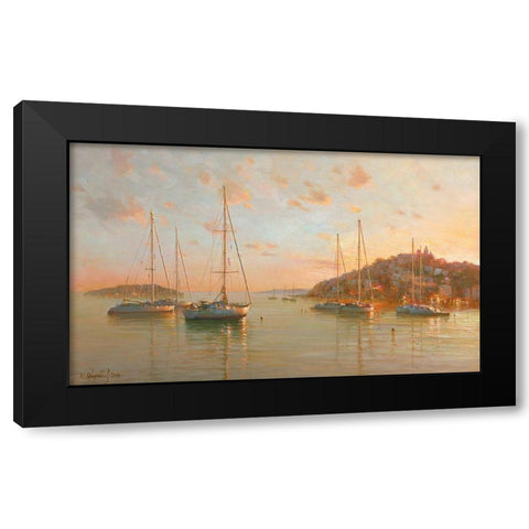 Yachts on the Sea Black Modern Wood Framed Art Print with Double Matting by Obuchovsky, Yury
