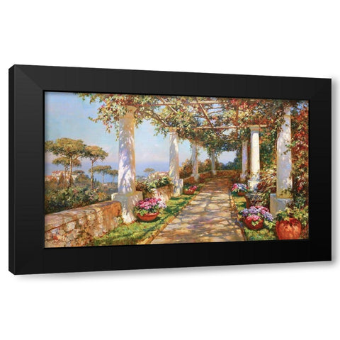 Terrace on Island Capri Black Modern Wood Framed Art Print by Obuchovsky, Yury