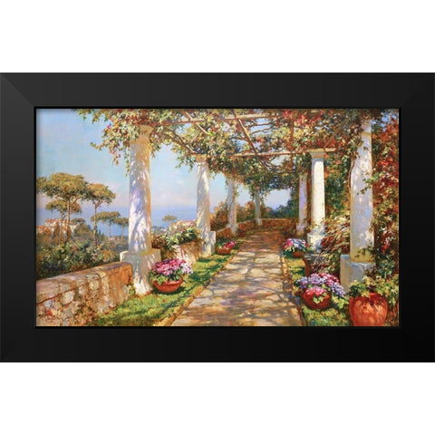 Terrace on Island Capri Black Modern Wood Framed Art Print by Obuchovsky, Yury