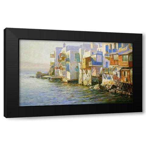 Island Mikonos Black Modern Wood Framed Art Print with Double Matting by Obuchovsky, Yury
