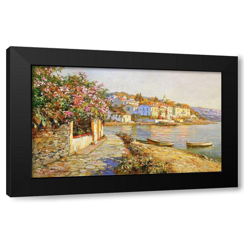 Blooming Oleander Tree on Kadakes Black Modern Wood Framed Art Print with Double Matting by Obuchovsky, Yury