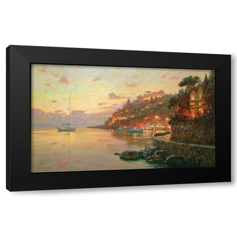 Evening Lights in Liguria Black Modern Wood Framed Art Print by Obuchovsky, Yury
