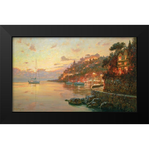 Evening Lights in Liguria Black Modern Wood Framed Art Print by Obuchovsky, Yury