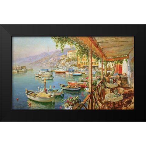 Cafe near Sea Black Modern Wood Framed Art Print by Obuchovsky, Yury