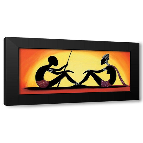 Talking Coupple Black Modern Wood Framed Art Print with Double Matting by Veda