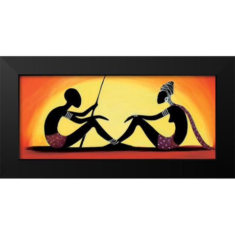 Talking Coupple Black Modern Wood Framed Art Print by Veda