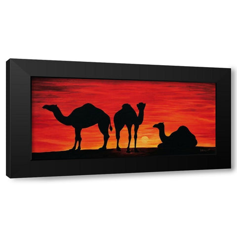 Walking Camels I Black Modern Wood Framed Art Print by Dahlke, Izabella