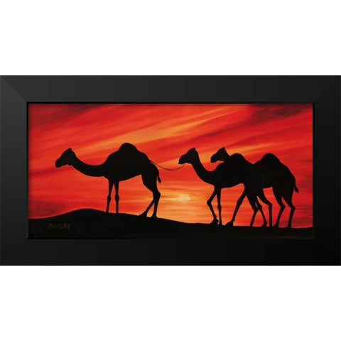 Walking Camels II Black Modern Wood Framed Art Print by Dahlke, Izabella