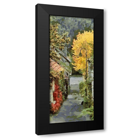 Village Street in Autumn Black Modern Wood Framed Art Print by Medeiros, Celito