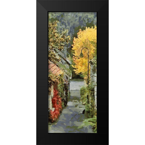 Village Street in Autumn Black Modern Wood Framed Art Print by Medeiros, Celito