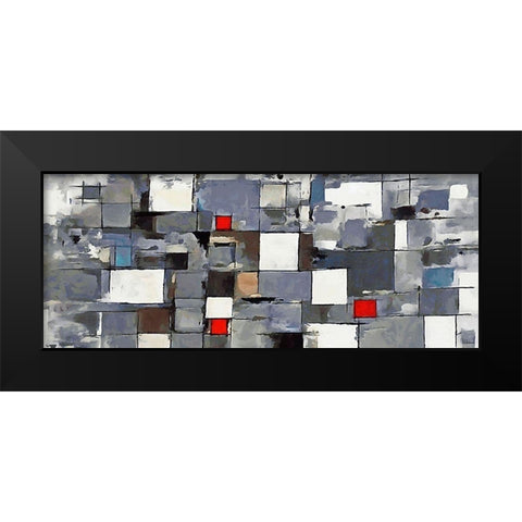 Red and White Squares II Black Modern Wood Framed Art Print by Medeiros, Celito