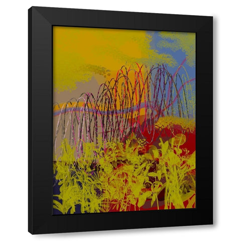 Floral Scribble I Black Modern Wood Framed Art Print by Grayscale
