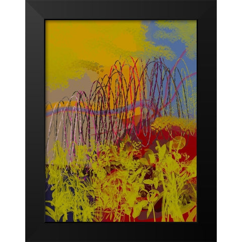 Floral Scribble I Black Modern Wood Framed Art Print by Grayscale