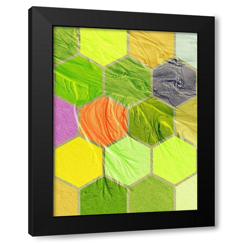 Hexagon Textures V Black Modern Wood Framed Art Print with Double Matting by Grayscale