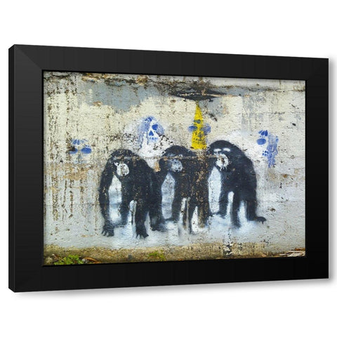 Three Monkeys Black Modern Wood Framed Art Print by Grayscale