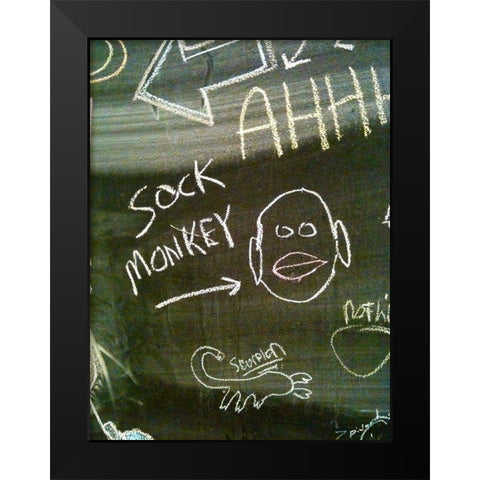 Sock Monkey Black Modern Wood Framed Art Print by Grayscale