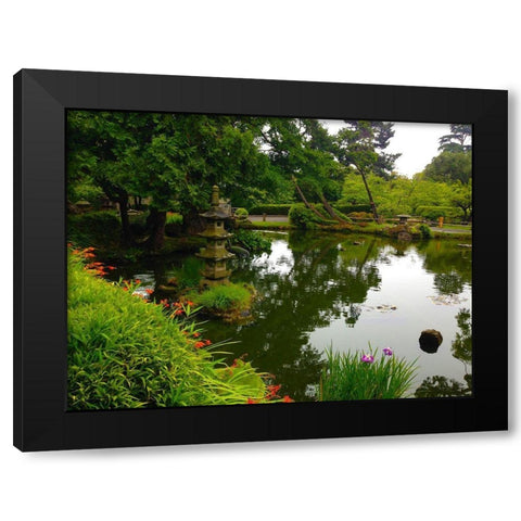 Pagoda Garden I Black Modern Wood Framed Art Print with Double Matting by Grayscale
