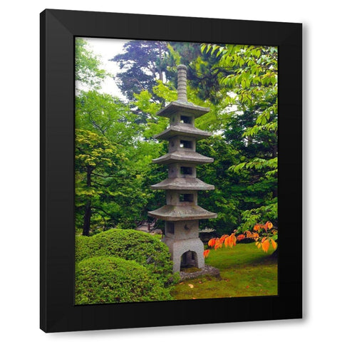 Pagoda Garden II Black Modern Wood Framed Art Print with Double Matting by Grayscale