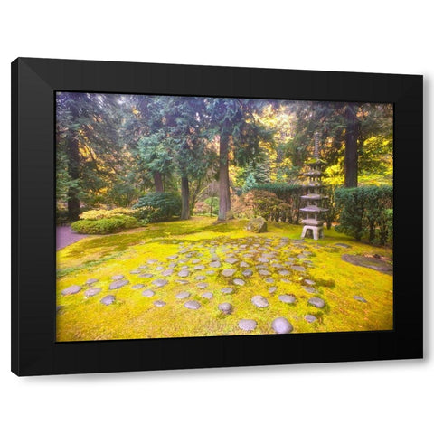 Pagoda Garden V Black Modern Wood Framed Art Print with Double Matting by Grayscale