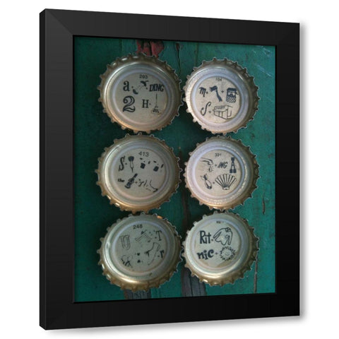 Bottle Caps I Black Modern Wood Framed Art Print by Grayscale