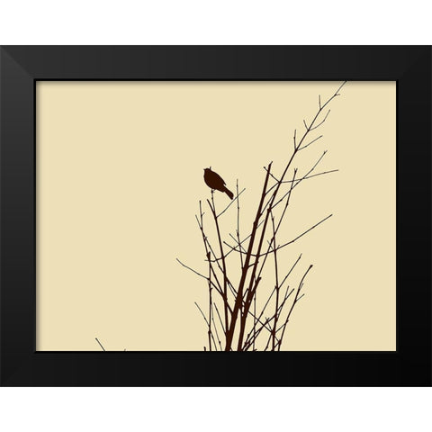 Bird Silhouette: Brown/Ivory Black Modern Wood Framed Art Print by Popcorn