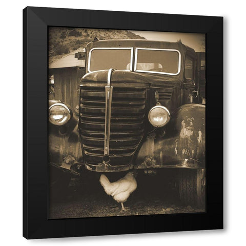 Bygone Chicken Black Modern Wood Framed Art Print with Double Matting by Popcorn