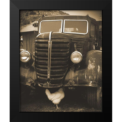 Bygone Chicken Black Modern Wood Framed Art Print by Popcorn