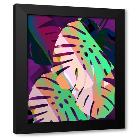 Monstera Stylized V Black Modern Wood Framed Art Print by Tenoever, William