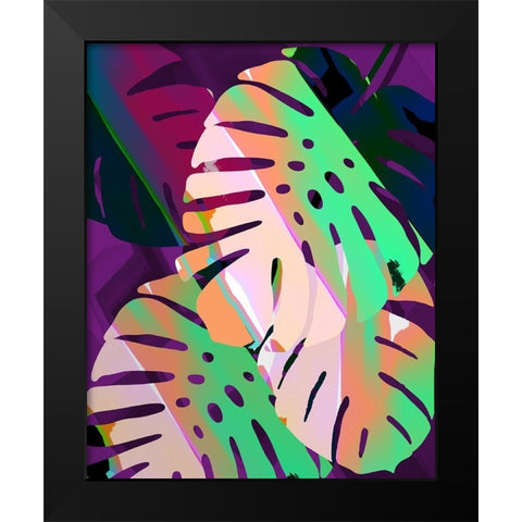 Monstera Stylized V Black Modern Wood Framed Art Print by Tenoever, William