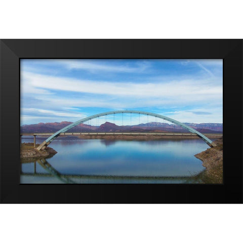 Roosevelt Lake Bridge Black Modern Wood Framed Art Print by Popcorn