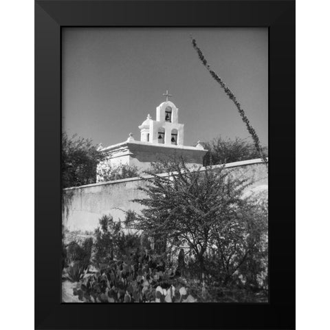 San Xavier Del Bac III BandW Black Modern Wood Framed Art Print by Popcorn