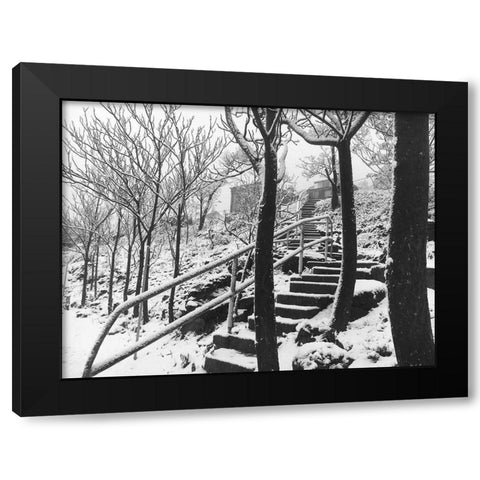 Jerome Snowy Stairs III BandW Black Modern Wood Framed Art Print with Double Matting by Popcorn