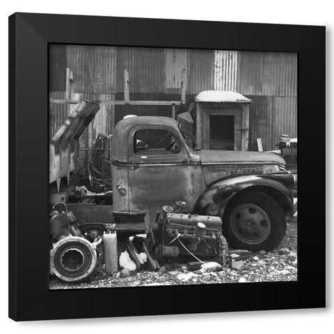 Junkyard A: B-W Black Modern Wood Framed Art Print by Popcorn