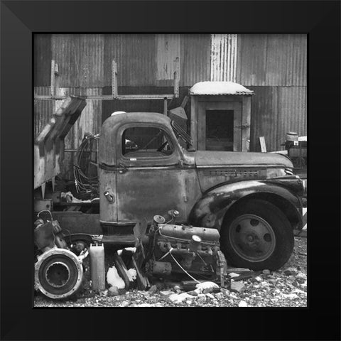 Junkyard A: B-W Black Modern Wood Framed Art Print by Popcorn