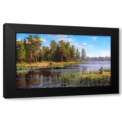 Forest lake Black Modern Wood Framed Art Print by Basov, Sergej