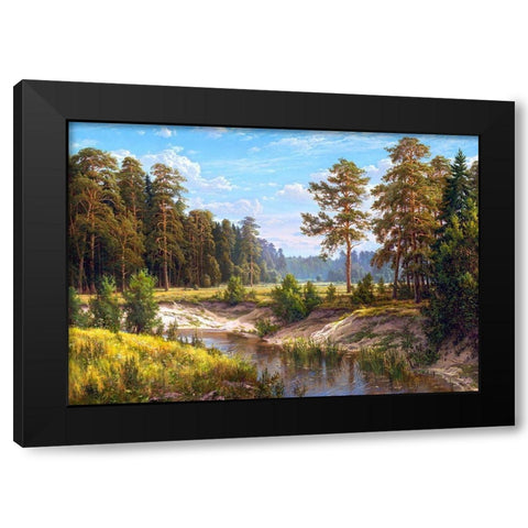Forest river Black Modern Wood Framed Art Print by Basov, Sergej