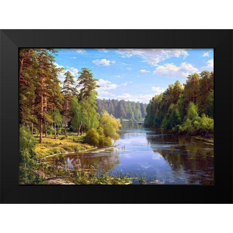 Forest flood Black Modern Wood Framed Art Print by Basov, Sergej