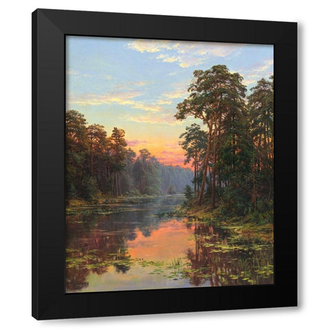 Evening at the lake Black Modern Wood Framed Art Print with Double Matting by Basov, Sergej