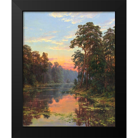 Evening at the lake Black Modern Wood Framed Art Print by Basov, Sergej